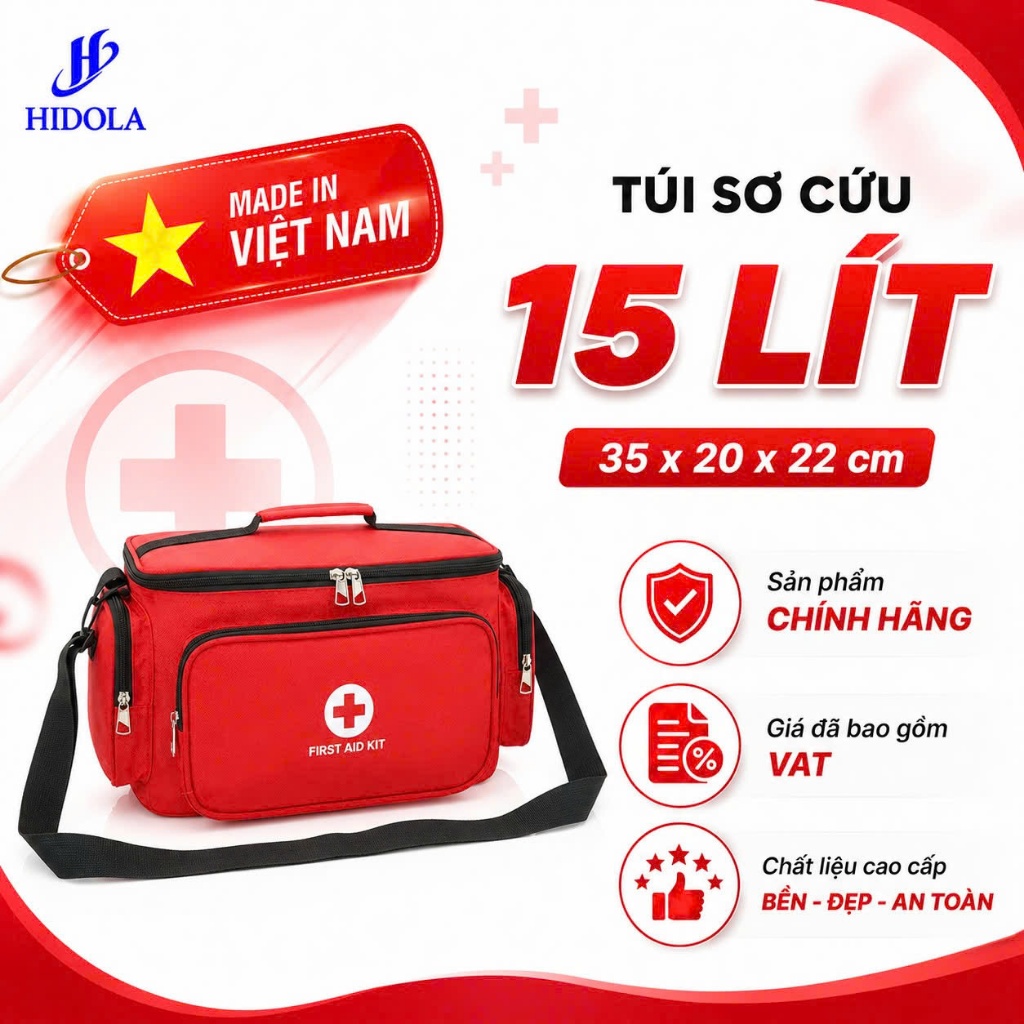 Túi Y Tế Giữ Nhiệt, Túi Cứu Thương HIDOLA Có Quai Xách Tiện Lợi Phù Hợp Cá Nhân, Gia Đình Dung Tích 15 LÍT, 9124