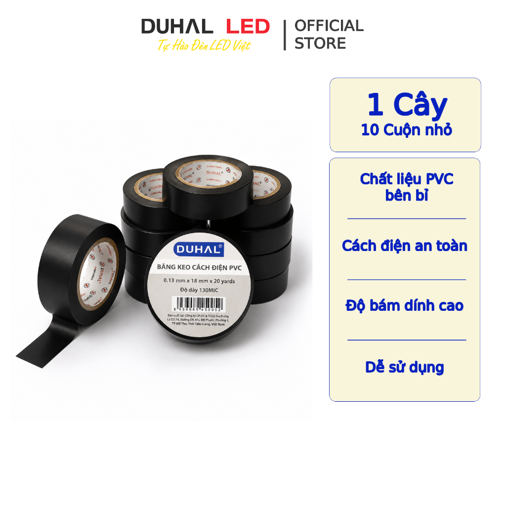 Combo 10 Cuộn Băng Keo Điện DUHAL S5K202 (20y) Cách điện