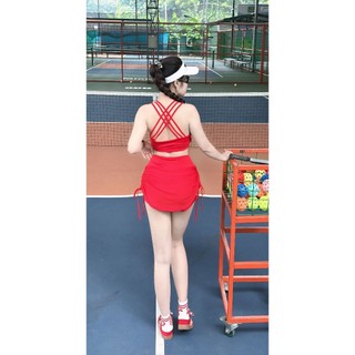 Đồ tập gym nữ, áo bra đan dây tặng mút  + váy rút dây 2 lớp ,lưng cao ,nâng mông,thon dáng ...