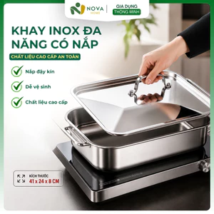 Khay Hấp Inox Đa Năng Có Nắp Dùng Hấp, Nướng, Lẩu, Bảo Quản Thực Phẩm Tiện Lợi Bếp Gia Đình