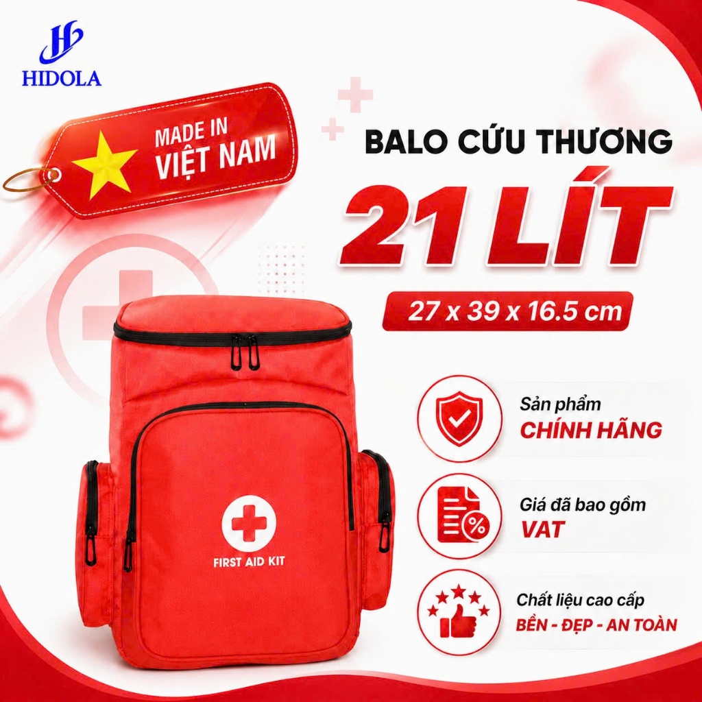 Balo Y Tế Cứu Thương HIDOLA Balo Đựng Thuốc Cứu Thương Tiện Lợi Dung Tích Lớn 21 LÍT, 9139