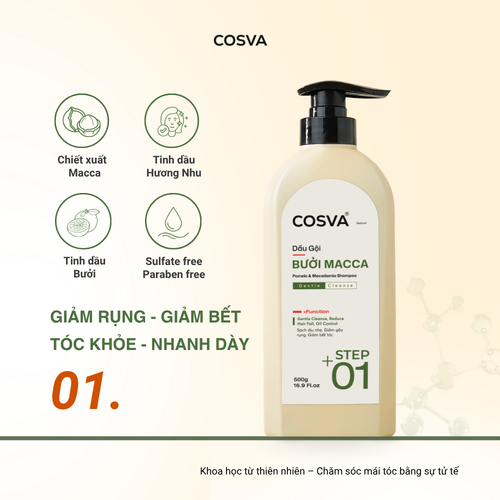 Dầu Gội Bưởi Macca Cosva 500ml Giảm Rụng Tóc Dành Cho Tóc Hư Tổn Khô Xơ