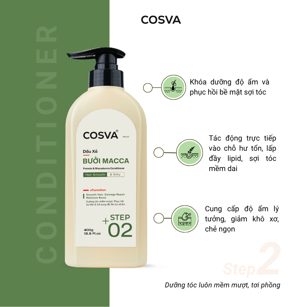 Dầu Xả Bưởi Macca Cosva 400ml Phục Hồi Tóc Hư Tổn Mềm Mượt Giảm Xơ Rối Tóc