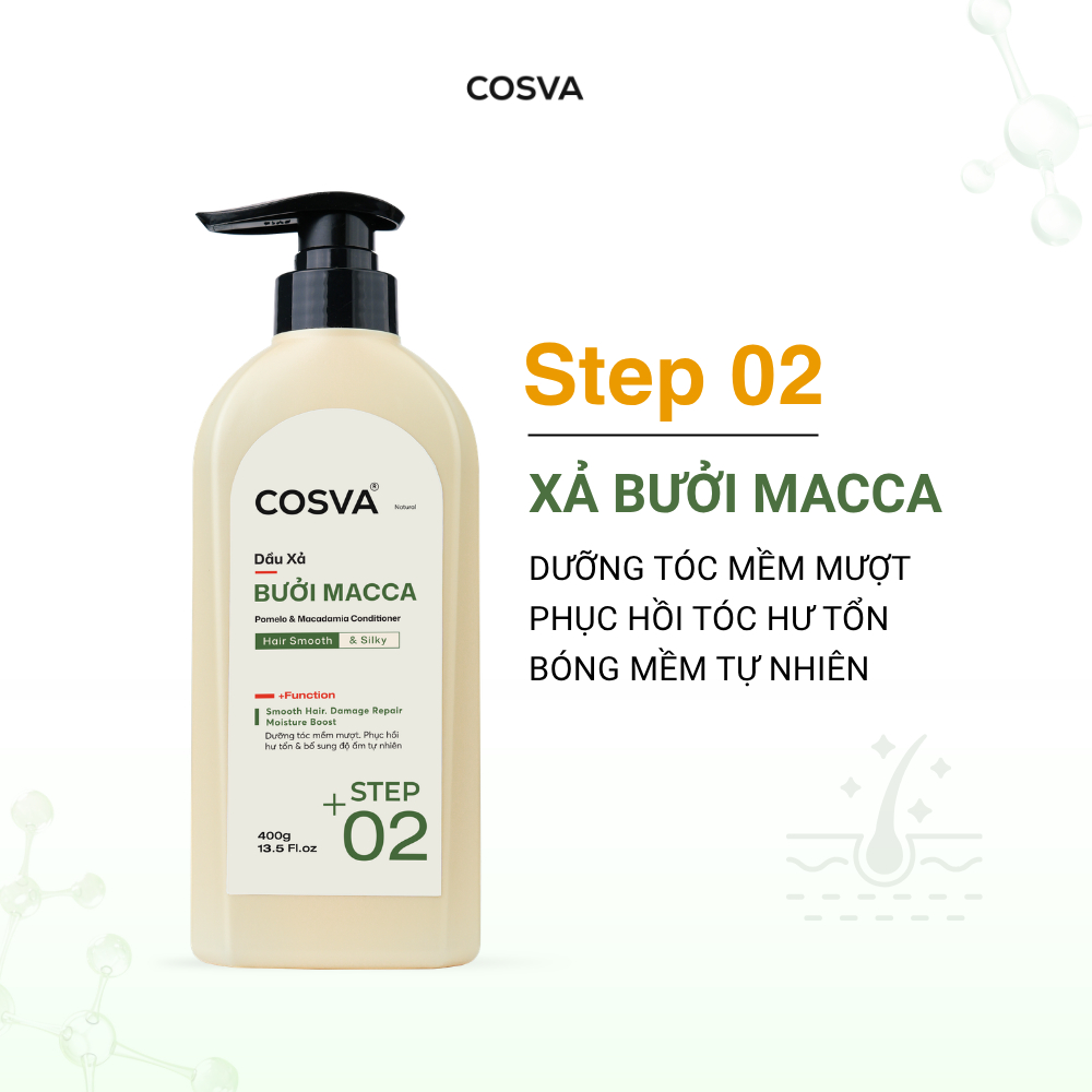 Dầu Xả Bưởi Macca Cosva 400ml Phục Hồi Tóc Hư Tổn Mềm Mượt Giảm Xơ Rối Tóc