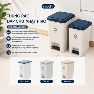 Thùng rác đạp chữ nhật Inochi nhựa nguyên sinh, kèm ruột, Size 10-15-20L có nắp ấn mở