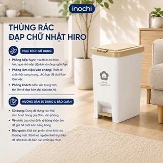 Thùng rác đạp chữ nhật Inochi nhựa nguyên sinh, kèm ruột, Size 10-15-20L có nắp ấn mở