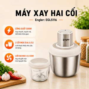 Máy Xay Engler 2 Cối EGL5116A Inox & Thủy Tinh Công Suất 500W, Xay Thực Phẩm Nhuyễn Mịn, Nhanh Gọn