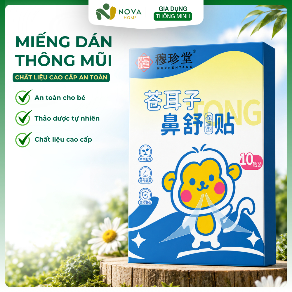 Miếng Dán Thông Mũi Thảo Dược Cang Nhĩ Tử Hàng Nhập Khẩu Hỗ Trợ Hô Hấp, Giảm Nghẹt Mũi Sổ Mũi Cho Trẻ
