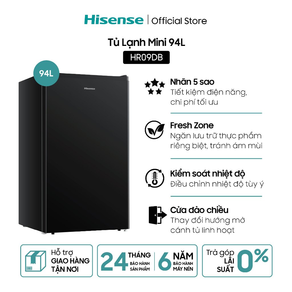 Tủ lạnh Mini Hisense 94L HR09DB - Tiết kiệm | Làm lạnh nhanh | Giảm ồn - Chính Hãng - BH 2 Năm - Miễn Phí Giao Hàng