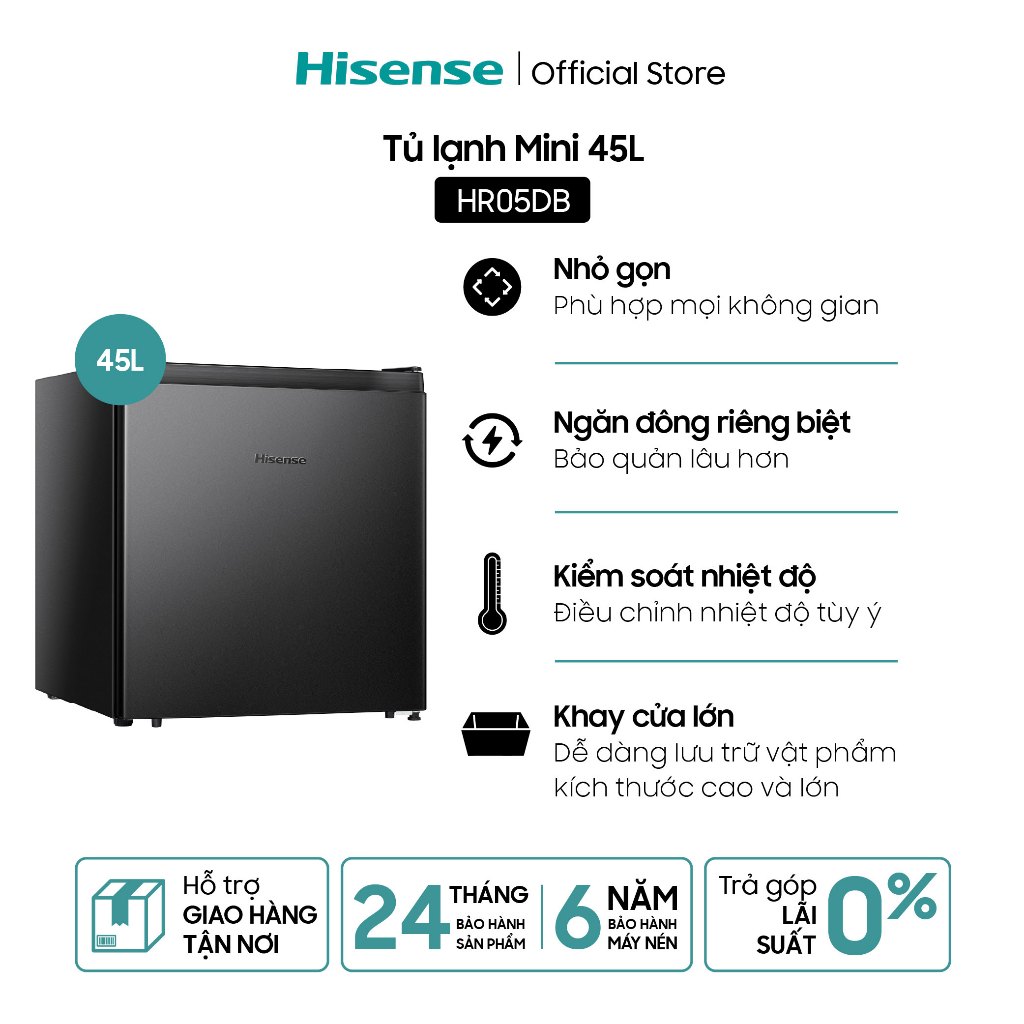 Tủ lạnh Mini Hisense  45 lít HR05DB - Tiết kiệm | Làm lạnh nhanh | Ngăn đông riêng - Hàng Chính Hãng - Bảo Hành 2 Năm