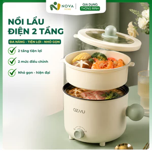 Nồi Điện Mini 2 Tầng Đa Năng Nấu Lẩu Mì Gói Hấp Rau Củ Chiên Trứng Chống Dính Tiện Lợi Cao Cấp
