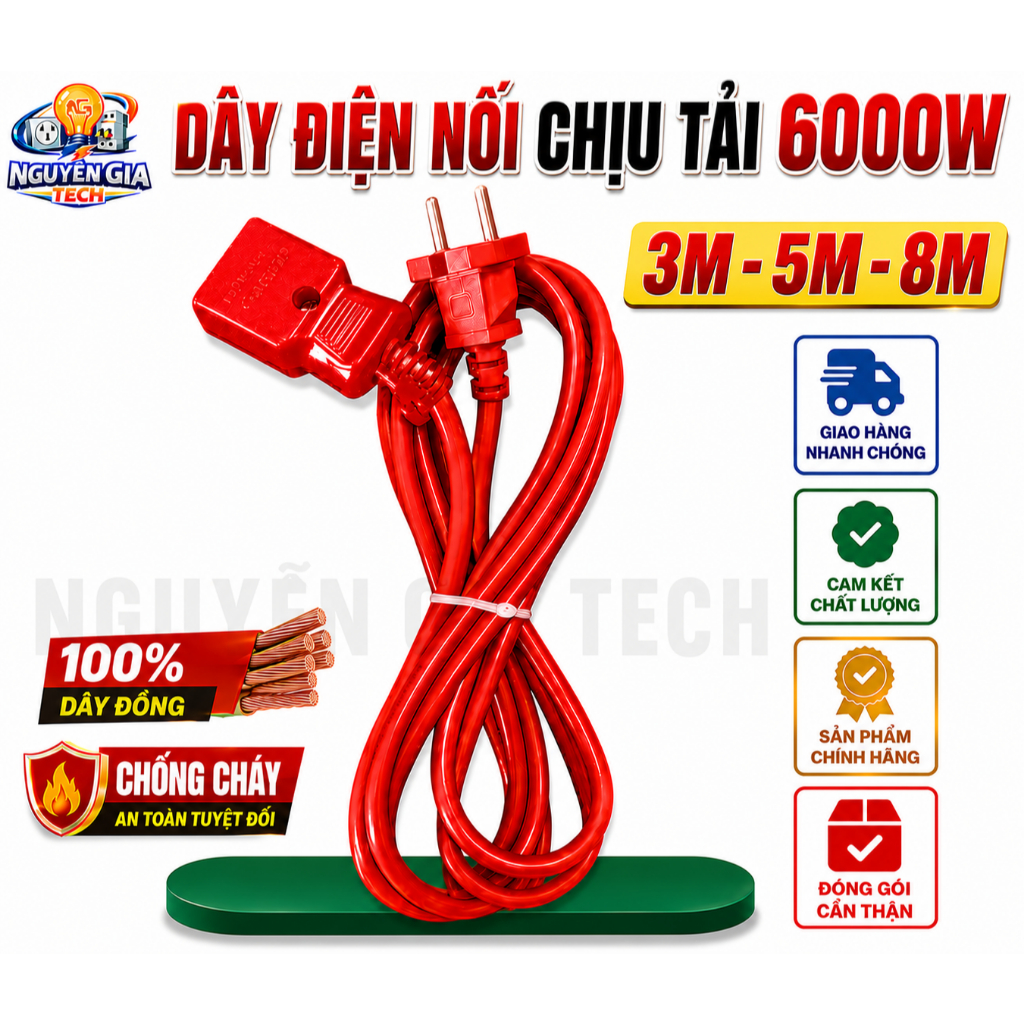 🎁 BEST SELL 🎁 DÂY ĐIỆN NỐI CHỊU TẢI 100% DÂY ĐỒNG - CÔNG SUẤT 6000W