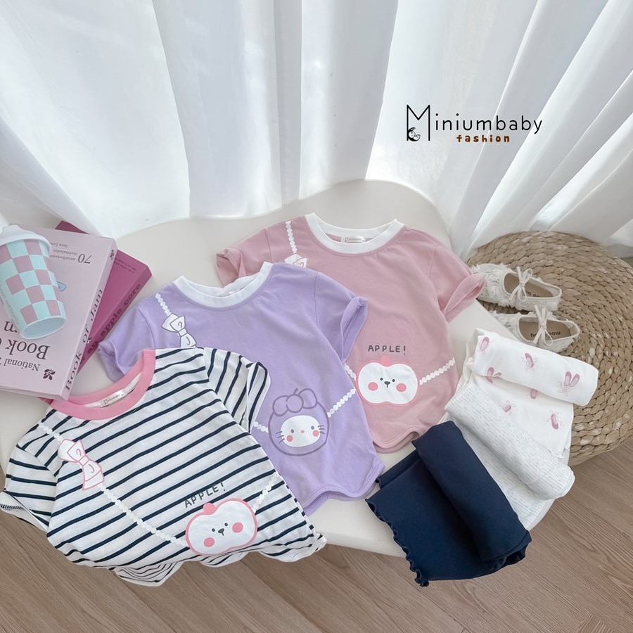 Set bộ cộc tay bé gái Miniumbaby cổ sen hoa viền bèo mix quần dáng suông, chất cotton mềm mát SB2560