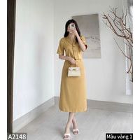 Set áo croptop cổ vest phối chân váy dáng dài vải trượt hàn co giãn A2148