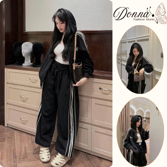 Set đồ nữ, đồ bộ nữ DONNA HCOM26802 áo khoác mix quần suông kẻ sọc viền dáng thể thao năng động