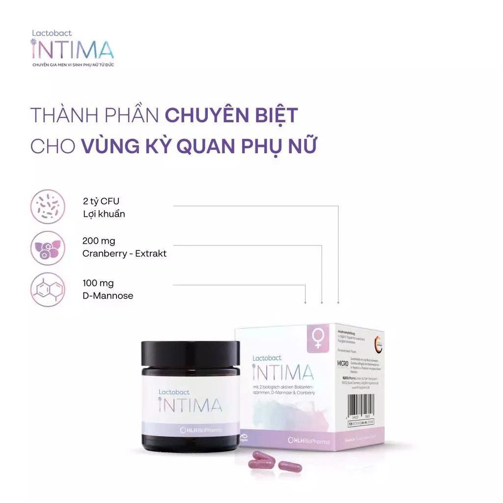 Men vi sinh phụ nữ Lactobact Intima bổ sung lợi khuẩn, D-Mannose nhập khẩu Đức hộp 60 viên