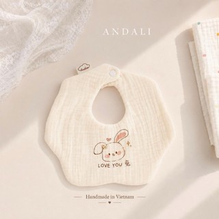 Set 2 Yếm hình hoa xô muslin in họa tiết hoạt hình đáng yêu