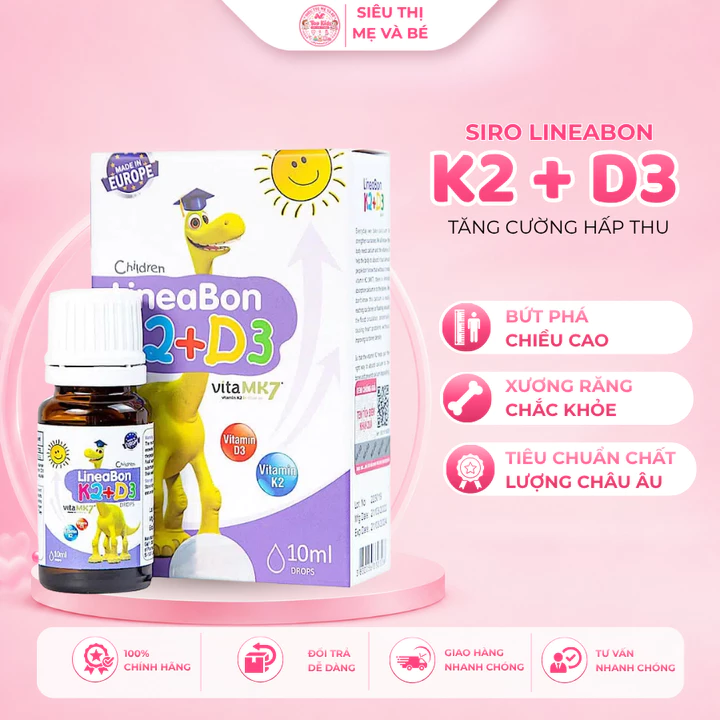 Siro LineaBon K2 D3 ErgoPharma 10ml Bổ Sung Vitamin D3 K2 Hỗ Trợ Hấp Thu Canxi Cho Bé