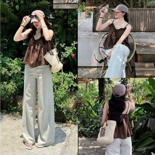 Áo 2 dây babydoll kiểu nữ dáng ngắn viền bèo vân mây nhiều màu mặc hè điệu đà