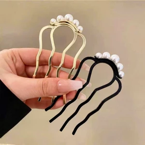 Lược Cài Tóc Kim Loại Đính Ngọc Trai Phong Cách Thanh Lịch Hàn Quốc Cho Nữ Trâm Búi Tóc
