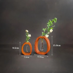 Khung Gỗ Decor Bàn Làm Việc Phối Ống Thủy Tinh Trang Trí Phòng Khách Kệ Sách Tối Giản Bình Cây Thủy Sinh