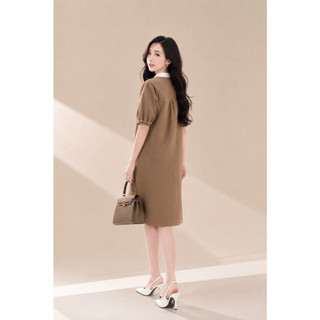 SWANLAKE | Váy Đầm Nữ Midi Suông Cổ Sơ Mi Tay Ngắn Vải Cotton Thêu Hoa Công Sở Dạo Phố D13077