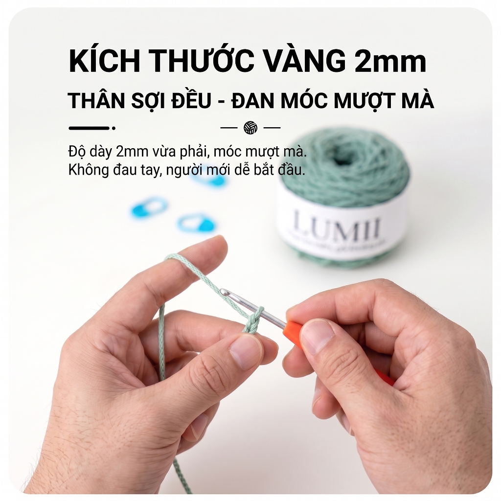 Len sợi cotton rỗng LUMII 2mm cotton gai mềm nhẹ đứng form chuyên móc túi xách tote túi Hàn Quốc