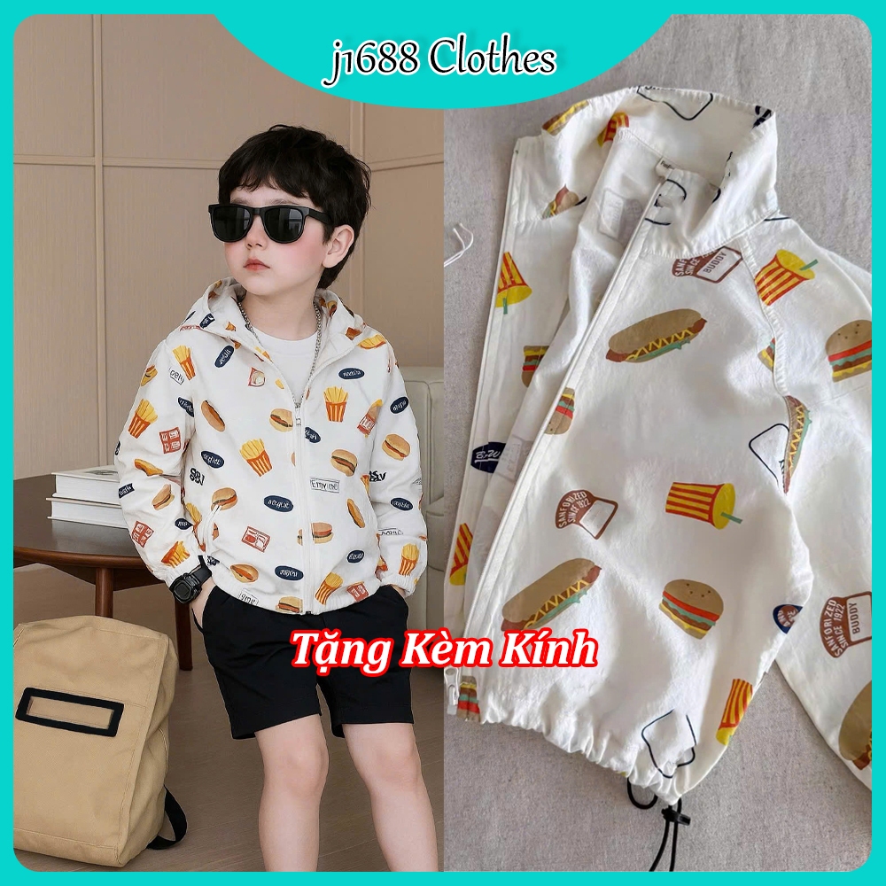 Áo khoác gió dù cho bé 8-29kg (tặng kính) in hình dễ thương J1688 KIDS giúp chống bụi chống gió hiệu quả - M0049