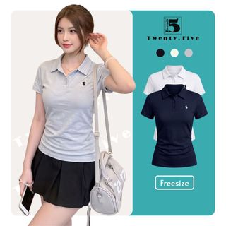 Áo Thun Ngắn Tay Twentyfive Cổ Polo Họa Tiết Thêu Nhún Eo Phù Hợp Mặc Đi Học Đi chơi 7290