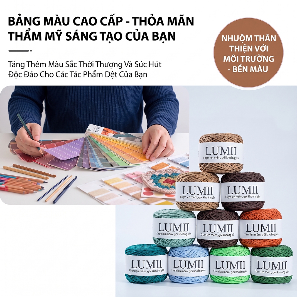 Len sợi cotton rỗng LUMII 2mm cotton gai mềm nhẹ đứng form chuyên móc túi xách tote túi Hàn Quốc
