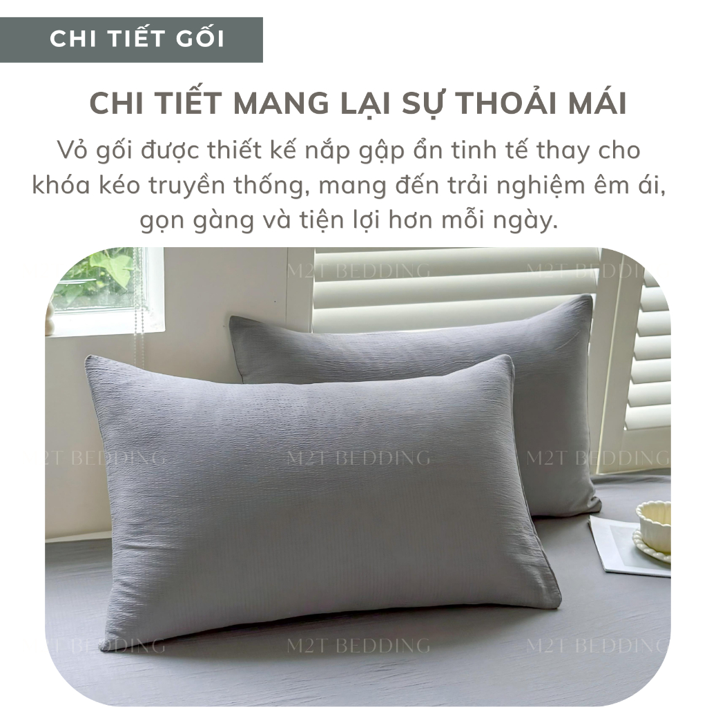 Bộ ga giường và vỏ gối Đũi Basic M2T BEDDING - bộ gồm 1 ga giường và 2 vỏ gối nằm, mềm, mịn, mát