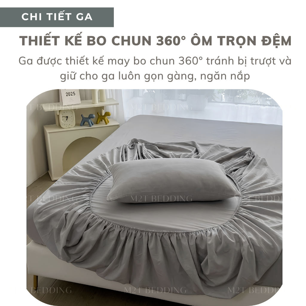Bộ ga giường và vỏ gối Đũi Basic M2T BEDDING - bộ gồm 1 ga giường và 2 vỏ gối nằm, mềm, mịn, mát