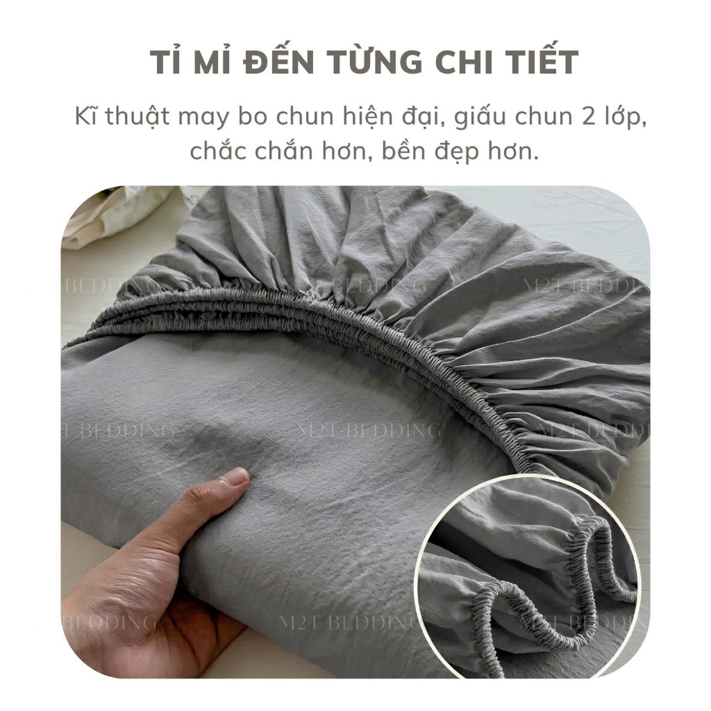 Bộ ga giường và vỏ gối Đũi Basic M2T BEDDING - bộ gồm 1 ga giường và 2 vỏ gối nằm, mềm, mịn, mát