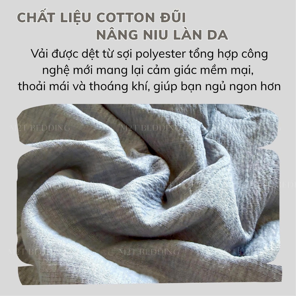 Bộ ga giường và vỏ gối Đũi Basic M2T BEDDING - bộ gồm 1 ga giường và 2 vỏ gối nằm, mềm, mịn, mát