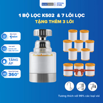 Bộ vòi lọc nước Kaishii và Combo 7 lõi lọc ( Tặng 3 lõi ) lọc sạch nước, tăng áp mã KS02