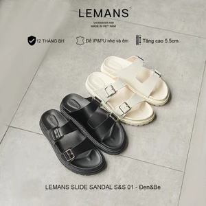 Dép Sục nam LEMANS MULE SANDAL M4&S01 - Đen và Nâu Tây, đế 2 lớp cao 5.5cm, mũ may 3 lớp da bò, Bảo hành 12 tháng