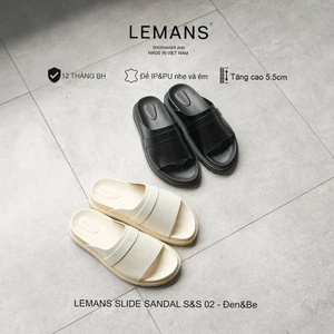 Dép Đen&Be LEMANS SLIDE SANDAL 3.S&S02 - Black tăng cao, đế 2 lớp cao 5.5cm, mũ may 3 lớp, BH 12T