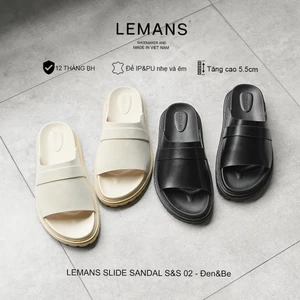 S&S02.2 Đen&Be - Dép LEMANS SLIDE SANDAL tăng cao, đế 2 lớp cao 5.5cm, mũ may 3 lớp, Bảo hành chính hãng 12 tháng