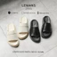 S&S02.2 Đen&Be - Dép LEMANS SLIDE SANDAL tăng cao, đế 2 lớp cao 5.5cm, mũ may 3 lớp, Bảo hành chính hãng 12 tháng
