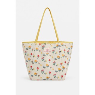 Túi tote OLV in hoa White Floral Yellow Trim Tote Bag phù hợp đi chơi đi làm