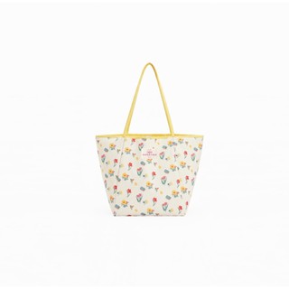 Túi tote OLV in hoa White Floral Yellow Trim Tote Bag phù hợp đi chơi đi làm