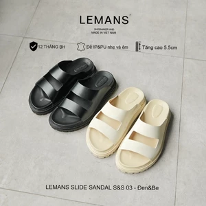 Dép nam LEMANS SLIDE SANDAL S4&S03 - Đen&Be tăng chiều cao, đế 2 lớp cao 5.5cm, mũ may 3 lớp, Bảo hành chính hãng 12T