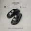 S&S03.2 - Dép LEMANS SLIDE SANDAL tăng cao Đen&Be, đế 2 lớp cao 5.5cm, mũ may 3 lớp, Bảo hành chính hãng 12 tháng