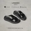 S&S03.2 - Dép LEMANS SLIDE SANDAL tăng cao Đen&Be, đế 2 lớp cao 5.5cm, mũ may 3 lớp, Bảo hành chính hãng 12 tháng