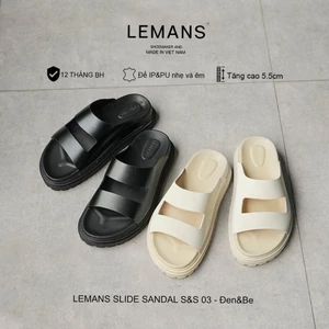 Dép LEMANS SLIDE SANDAL 3.S&S03 - Đen&Be tăng cao, đế 2 lớp cao 5.5cm, mũ may 3 lớp, Bảo hành chính hãng 12 tháng