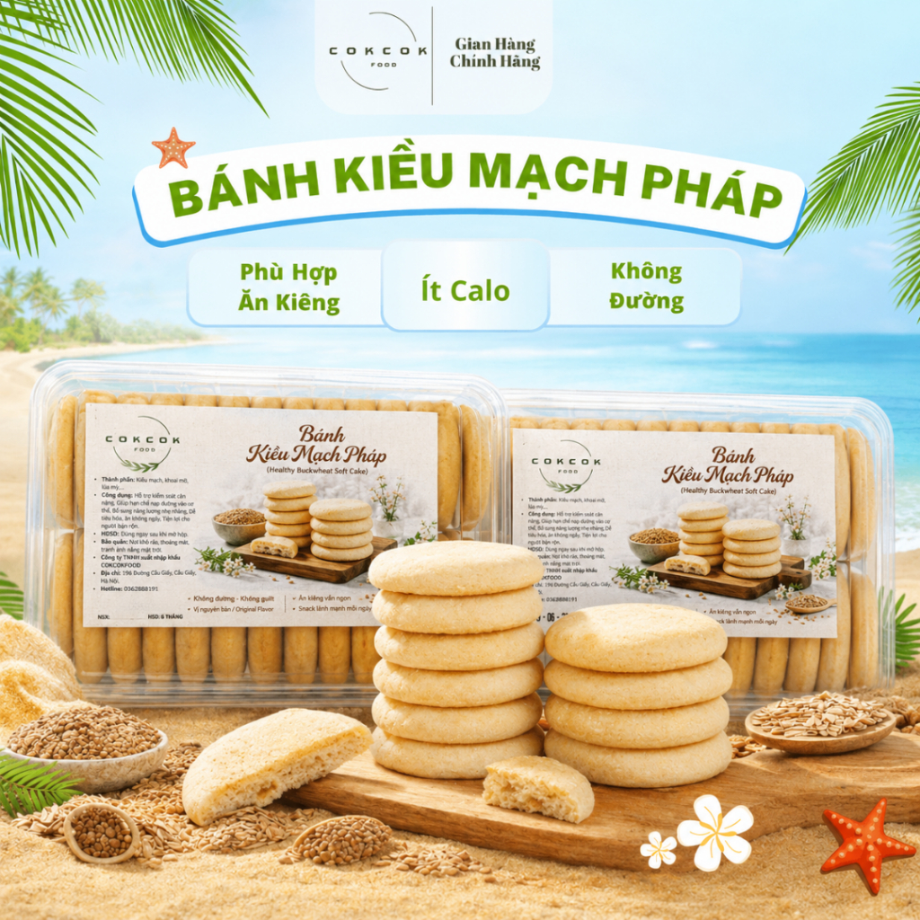 Bánh Kiều Mạch Pháp Mềm Xốp Cokok Food – Không Đường, Ít Calo, Tốt Cho Sức Khỏe, Bánh Ăn Kiêng Healthy Tiện Lợi