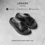 Dép nam LEMANS SLIDE SANDAL tăng cao Đen&Be quai chéo, đế 2 lớp cao 5.5cm, mũ may 3 lớp, BH 12T