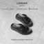 Dép nam LEMANS SLIDE SANDAL tăng cao Đen&Be quai chéo, đế 2 lớp cao 5.5cm, mũ may 3 lớp, BH 12T