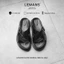 Dép nam LEMANS SLIDE SANDAL tăng cao Đen&Be quai chéo, đế 2 lớp cao 5.5cm, mũ may 3 lớp, BH 12T