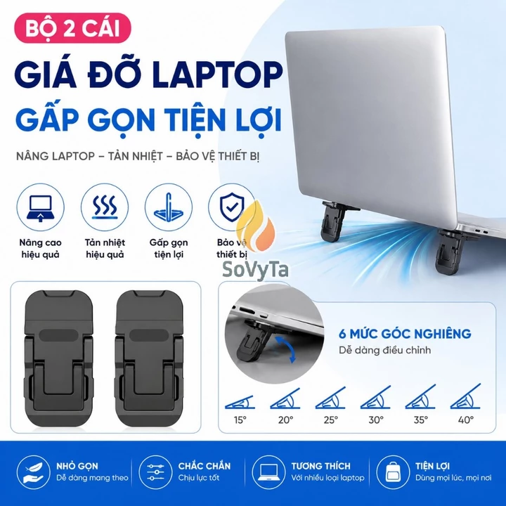 Chân Đỡ Laptop Tăng Độ Thoáng Khí -Đế Kê Laptop Công Nghệ Tản Nhiệt Nhanh -Giá Đỡ Laptop Gập Gọn Dán Cố Định